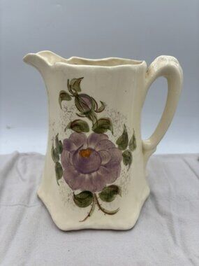 Floral Design Hand Painted Art Pottery Erwin Cream 7" Pitcher Vase